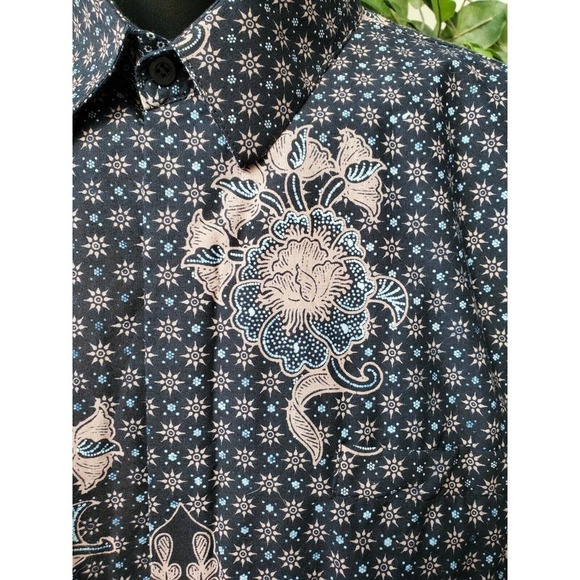 D & N Mens Black Floral Polyester Collared Long Sleeve Buttons Down Shirt Size L - Picture 4 of 12